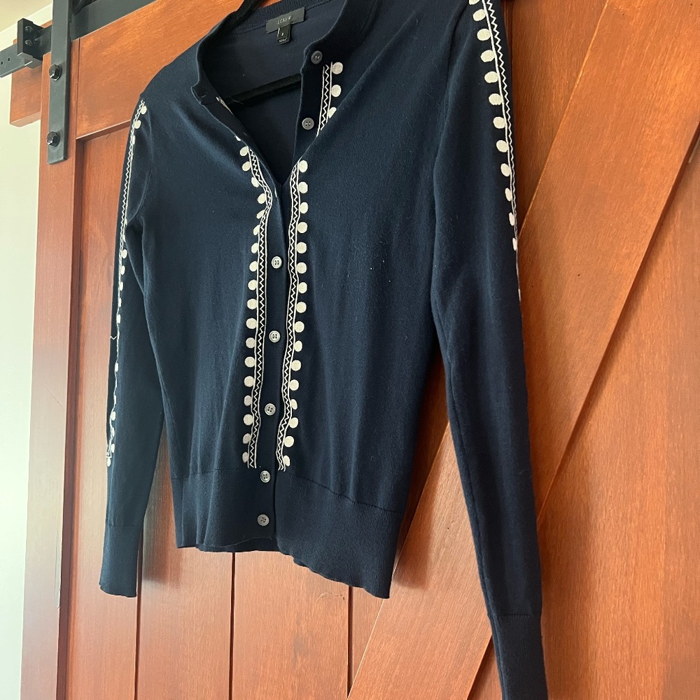 J CREW Navy blue with white accents cardigan